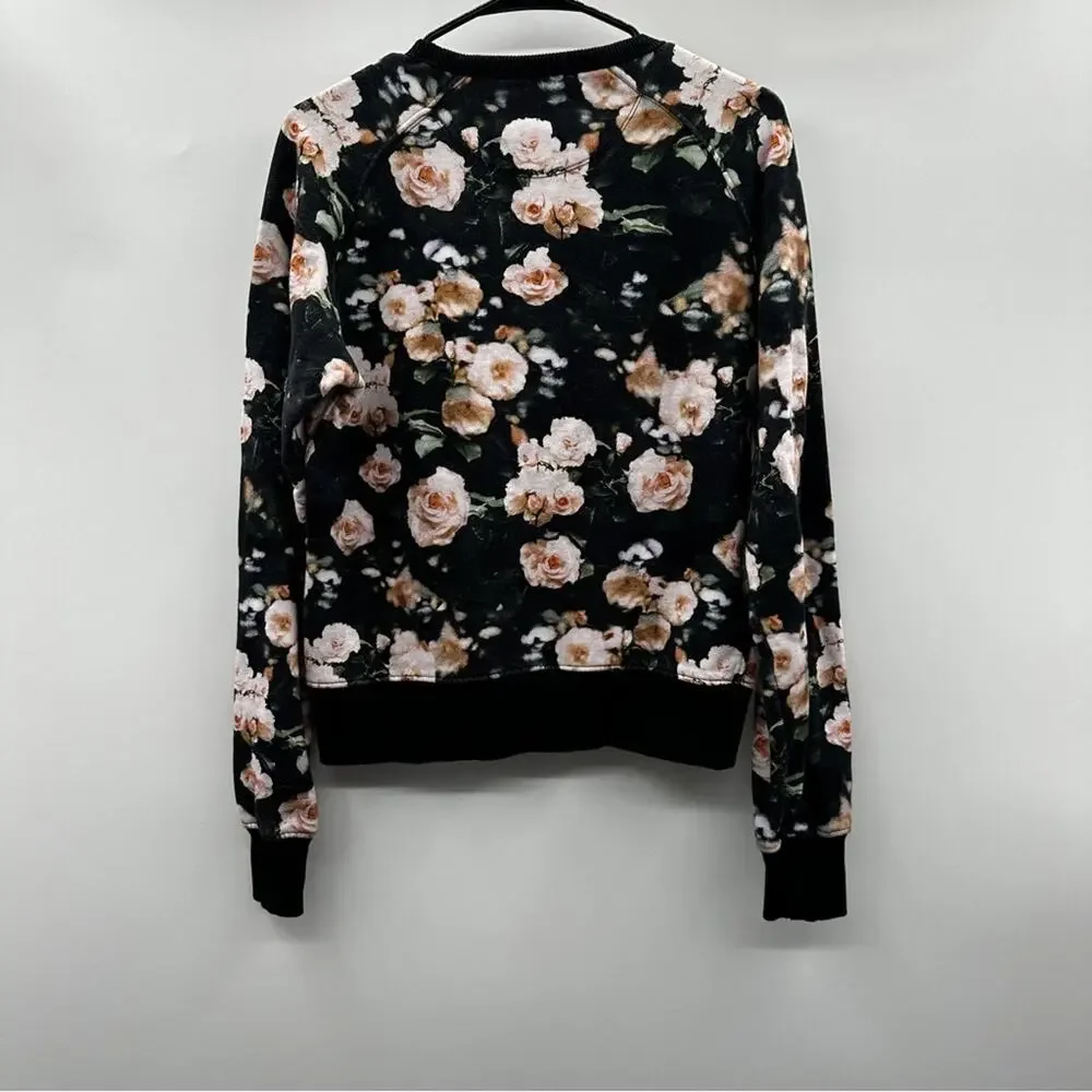 Rebecca Minkoff Jennings Black & Pink Love Floral Print Long Sleeve Sweater Sz S